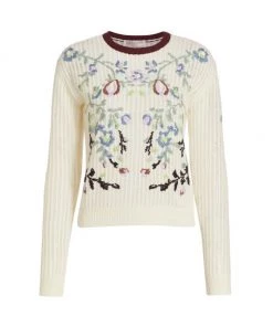 Valentino Floral-Embroidered Wool Pullover Sweater