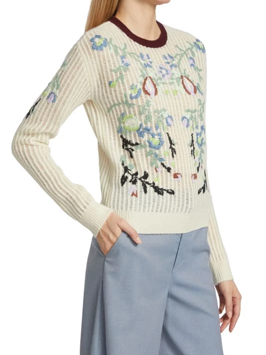 Valentino Floral-Embroidered Wool Pullover Sweater 5 Valentino Floral-Embroidered Wool Pullover Sweater - Image 3