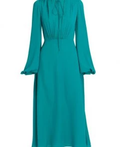 Valentino Pleated Silk Tieneck Dress