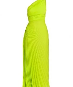 Valentino One-Shoulder Pleated Midi-Dress