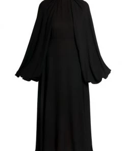 Valentino Puff-Sleeves Silk Georgette Midi Dress