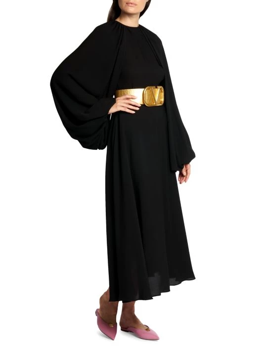 Valentino Puff-Sleeves Silk Georgette Midi Dress 3 Valentino Puff-Sleeves Silk Georgette Midi Dress - Image 2