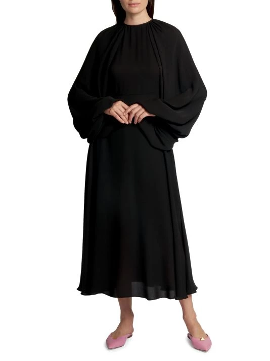 Valentino Puff-Sleeves Silk Georgette Midi Dress 4 Valentino Puff-Sleeves Silk Georgette Midi Dress - Image 3