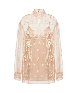 Valentino Sheer Floral-Embroidered Blouse