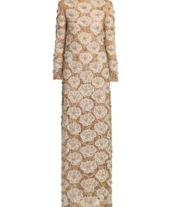 Valentino Sequined Floral Lace Column Gown