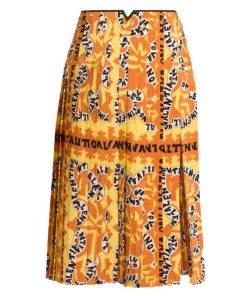 Valentino Pleated Logo-Print Midi-Skirt