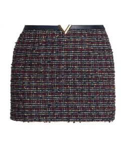 Valentino Tweed Metal-Logo Miniskirt