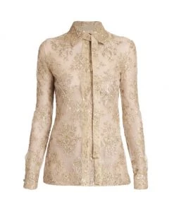 Valentino Bead-Embroidered Lace Top