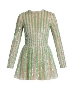 Valentino Striped Bead-Embroidered Minidress