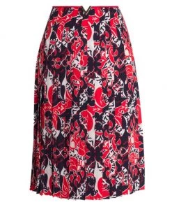 Valentino Printed Pleated Logo-Waist Skirt