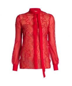 Valentino Floral-Lace & Tie-Neck Blouse
