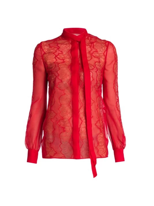 Valentino Floral-Lace & Tie-Neck Blouse 3 Valentino Floral-Lace & Tie-Neck Blouse