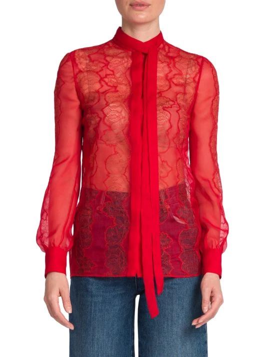 Valentino Floral-Lace & Tie-Neck Blouse 5 Valentino Floral-Lace & Tie-Neck Blouse - Image 3