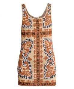 Valentino Sleeveless Intarsia-Knit Minidress