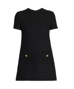 Valentino Button-Embellished Bouclé-Knit Minidress