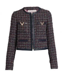 Valentino Cropped Tweed Zip-Up Jacket