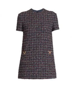 Valentino Logo-Embellished Tweed Minidress