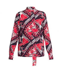 Valentino Crepe De Chine Tie-Neck & Logo Blouse