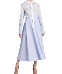 Valentino Striped Flared Lace-Insert Midi-Dress -Valentino And AERIN unnamed file 471