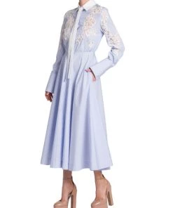 Valentino Striped Flared Lace-Insert Midi-Dress -Valentino And AERIN unnamed file 472