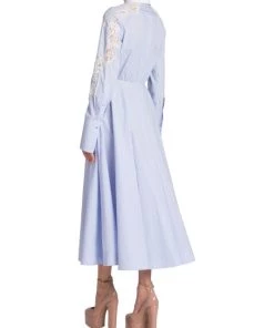 Valentino Striped Flared Lace-Insert Midi-Dress -Valentino And AERIN unnamed file 473