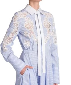 Valentino Striped Flared Lace-Insert Midi-Dress -Valentino And AERIN unnamed file 474