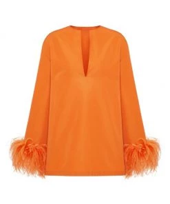 Valentino Embroi Feather-Cuff Minidress