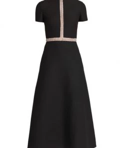 Valentino Flared Bead-Embroidered Midi-Dress