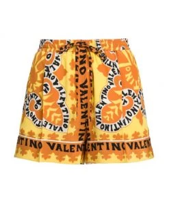 Valentino Logo-Print Silk Shorts