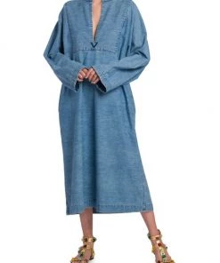 Valentino Oversized Denim Midi-Dress -Valentino And AERIN unnamed file 593