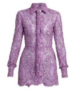 Valentino Embellished Lace Mini Shirtdress