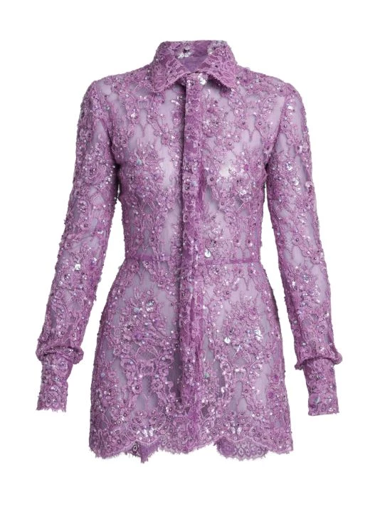 Valentino Embellished Lace Mini Shirtdress 3 Valentino Embellished Lace Mini Shirtdress