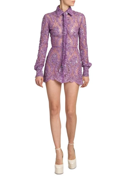 Valentino Embellished Lace Mini Shirtdress 4 Valentino Embellished Lace Mini Shirtdress - Image 2