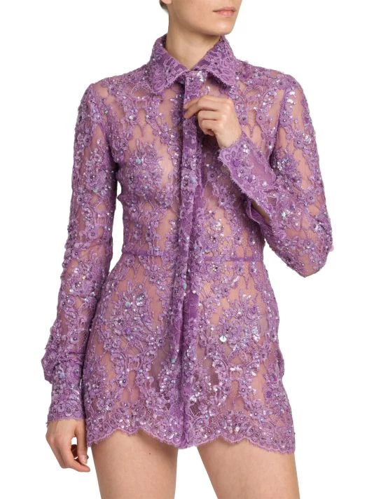 Valentino Embellished Lace Mini Shirtdress 5 Valentino Embellished Lace Mini Shirtdress - Image 3