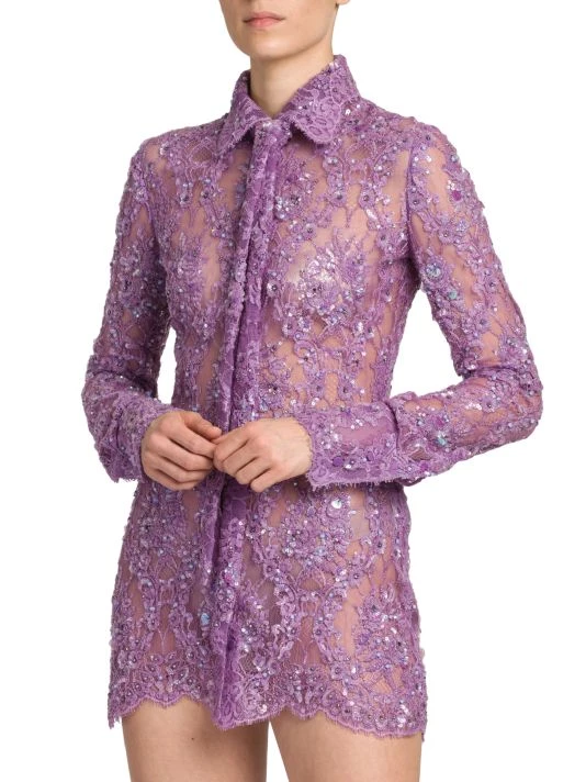 Valentino Embellished Lace Mini Shirtdress 6 Valentino Embellished Lace Mini Shirtdress - Image 4
