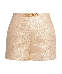 Valentino Logo Chain-Embellished Metallic Shorts