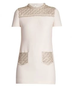 Valentino Short-Sleeve Bead-Embellished Minidress