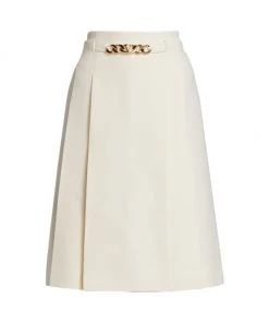 Valentino Crepe Wool-Silk Midi-Skirt