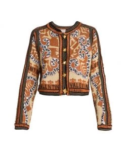 Valentino Cropped Intarsia-Knit Logo Cardigan
