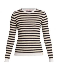 Valentino Logo-Embroidered & Metallic-Striped Top