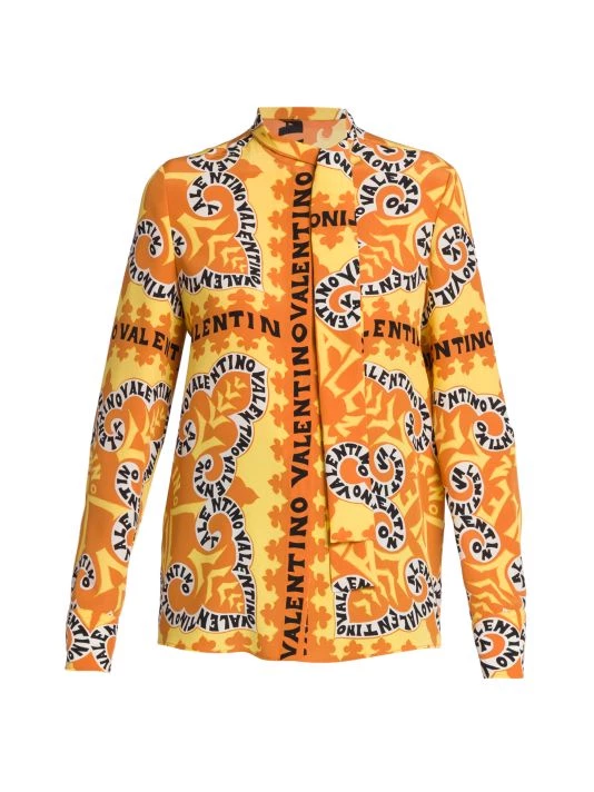 Valentino Tie-Neck & Logo-Print Blouse 3 Valentino Tie-Neck & Logo-Print Blouse