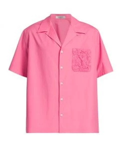 Valentino Short-Sleeve Macrame Chest Pocket Shirt