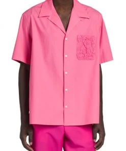 Valentino Short-Sleeve Macrame Chest Pocket Shirt -Valentino And AERIN unnamed file 87