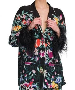 Valentino Feather-Trimmed Silk Pajama Blouse -Valentino And AERIN unnamed file 924